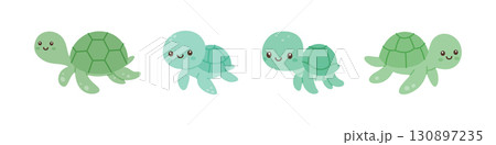Sea turtle cartoon set. Cute style marine animals for ocean and wildlife designs 130897235