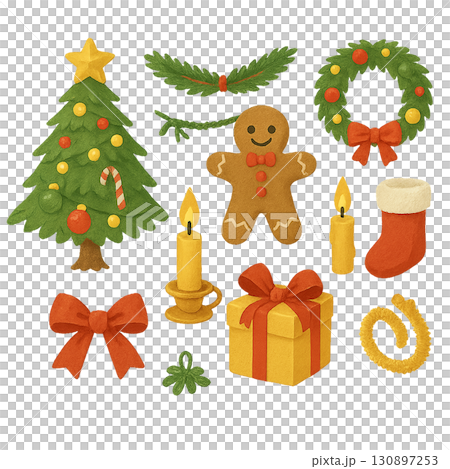 クリスマス素材集：サンタとプレゼントのイラストセット 130897253