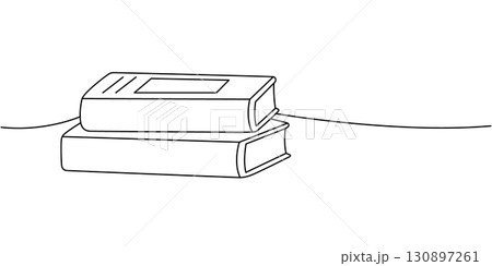 Two stacked closed books in minimalist hand-drawn style with contour Two stacked closed books in minimalist hand-drawn style with contour 130897261