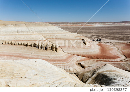 Kyzylkup plateau landscape, Mangystau desert. Rock strata formations 130898277