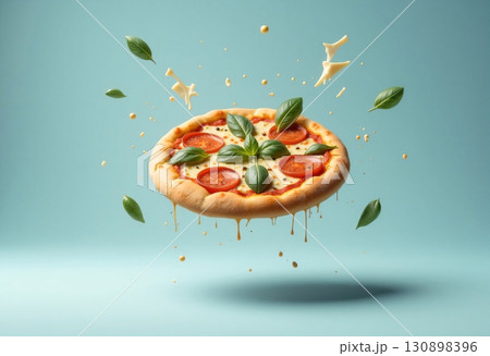 Delicious pizza with a golden crust and aromatic spices 130898396
