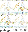 Seamless pattern of olives and olive oil illustrating Italian cuisine and nature creating a beautiful background for wallpaper or other designs 130898600