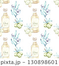 Beautiful seamless pattern of olives and olive oil illustrated in watercolor techniques perfect for backgrounds and wallpapers inspired by Italian cuisine nature and the beauty of healthy eating 130898601