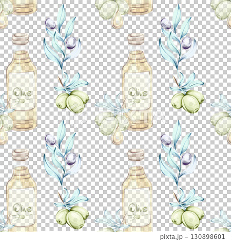 Beautiful seamless pattern of olives and olive oil illustrated in watercolor techniques perfect for backgrounds and wallpapers inspired by Italian cuisine nature and the beauty of healthy eating Beautiful seamless pattern of olives and olive oil illustrated in watercolor techniques perfect for backgrounds and wallpapers inspired by Italian cuisine nature and the beauty of healthy eating 130898601