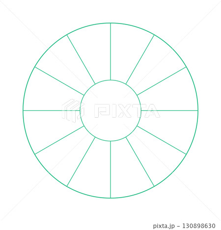シンプルな12分割の円形フレーム - ドーナツ型の円グラフや12時間･1年間などの図表のテンプレート 130898630