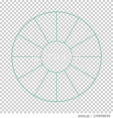 シンプルな12分割の円形フレーム - ドーナツ型の円グラフや12時間･1年間などの図表のテンプレート 130898630