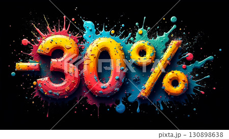 Bold color splash with discount percentage emphasizing a sale or promotional event in a creative design 130898638