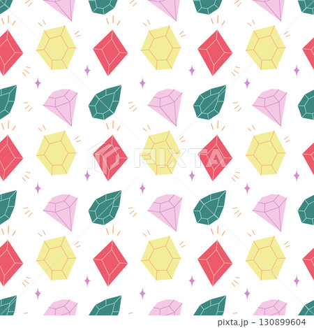 Seamless Colorful Gemstone Pattern with Diamonds and Crystals Seamless Colorful Gemstone Pattern with Diamonds and Crystals 130899604