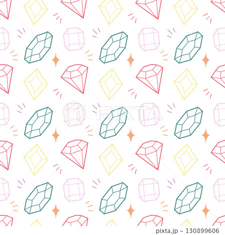 Seamless Gemstone and Crystal Pattern with Colorful Faceted Shapes Seamless Gemstone and Crystal Pattern with Colorful Faceted Shapes 130899606