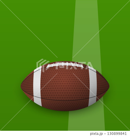 American Football Ball on Green Field Vector Illustration. Rugby Ball Icon for Sport Match, Tournament, Team Competition, Championship Poster, Training Design 130899841