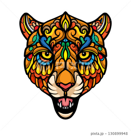 Colorful cheetah head mandala arts isolated on white background Colorful cheetah head mandala arts isolated on white background 130899948