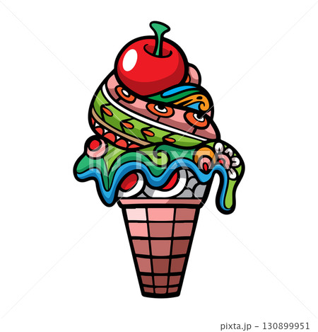 Colorful ice cream mandala arts isolated on white background Colorful ice cream mandala arts isolated on white background 130899951