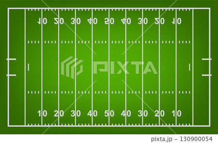 American Football Field Top View Vector Illustration with Yard Lines and Markings. Green Stadium Playground, Sport Arena Symbol for Match Poster, Championship Banner, Training Design 130900054