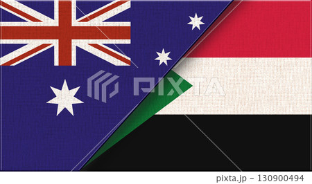 Flags of Australia and Sudan. Australian and Sudanese National flags on Fabric Flags of Australia and Sudan. Australian and Sudanese National flags on Fabric 130900494