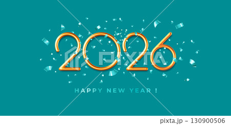 Happy New Year 2026 Greeting Card On Turquoise Background Happy New Year 2026 Greeting Card On Turquoise Background 130900506