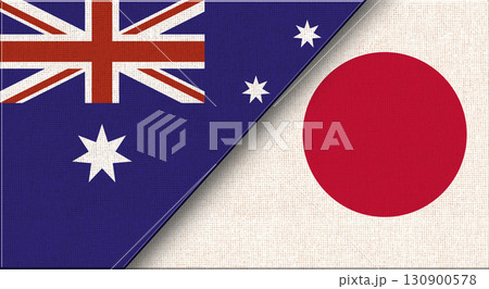 Flags of Australia and Japan. Australian and Japanese National flags on Fabric Flags of Australia and Japan. Australian and Japanese National flags on Fabric 130900578