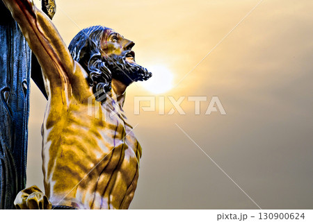 Holy Week procession in Seville, procession of the crucified Christ	 130900624