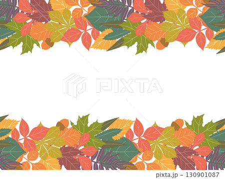 Fall leaves vector background with acorns. Flat autumn leaves on a white background. Natural vector decor for fabric, wallpaper 130901087