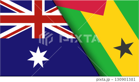 Flags of Australia and Sao Tome and Principe. 3D illustration. Fabric Texture Flags of Australia and Sao Tome and Principe. 3D illustration. Fabric Texture 130901381