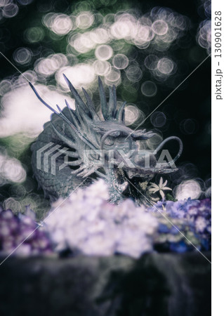 花手水と龍と紫陽花 130901628