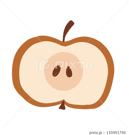 Simple half-round brown apple on white background. Autumn attributes. Farm and agriculture, organic products. Flat vector illustration for packaging, branding, menu, recipe. 130901798