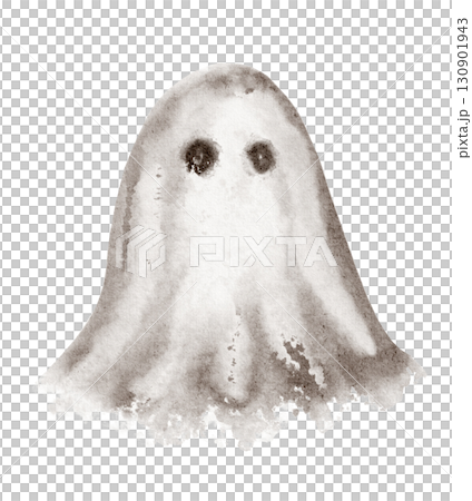 Ghost illustration in watercolor style. Halloween phantom, spirit, poltergeist character. Hand drawn cartoon, magical decoration, isolated creature, spooky, friendly, ghost icon, art element. 130901943