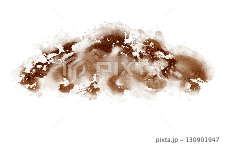 Watercolor illustration of a pile of soil, compost, and organic matter. Illustration includes humus, loam, dirt, compost, and granular elements for agriculture and environment. 130901947