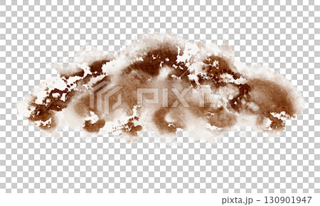 Watercolor illustration of a pile of soil, compost, and organic matter. Illustration includes humus, loam, dirt, compost, and granular elements for agriculture and environment. 130901947