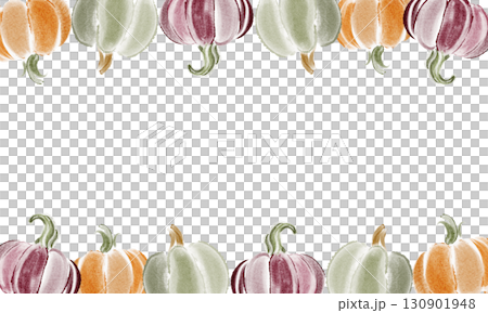 Rectangular watercolor frame of pumpkins and gourds for fall, harvest, Halloween and Thanksgiving. Seasonal border template with copy space for card, banner, invitation or design. 130901948