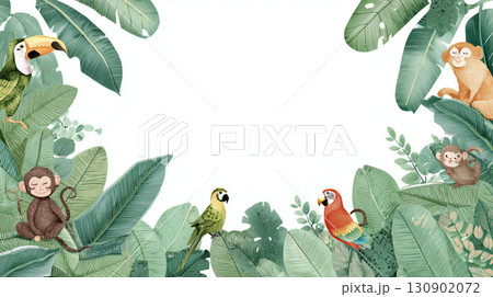 熱帯ジャングルの動物たちのイラスト背景 130902072