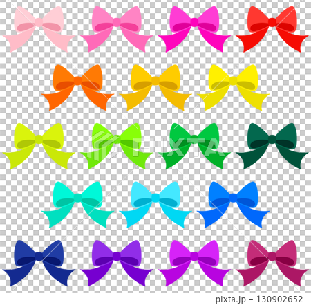 Cute ribbon illustrations, bow tie, 18 colorful colors set Cute ribbon illustrations, bow tie, 18 colorful colors set 130902652
