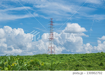淀川河川敷から見上げた空　枚方市 130902702