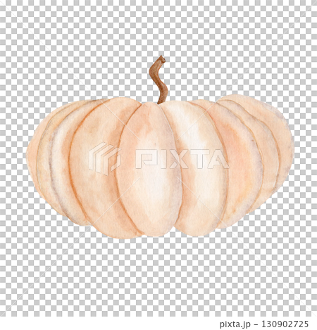 Beige pumpkin watercolor isolated on white background. Hand-painted autumn harvest illustration, perfect for Thanksgiving, Halloween, seasonal decor, cards, invitations, posters, and digital designs Beige pumpkin watercolor isolated on white background. Hand-painted autumn harvest illustration, perfect for Thanksgiving, Halloween, seasonal decor, cards, invitations, posters, and digital designs 130902725