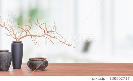 The Black terracotta Decor Japanese style for Background concept 3d Rendering. 130902737
