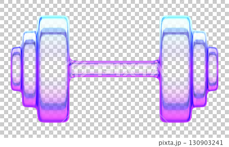 3D glassmorphism dumbbell with glossy gradient surface. Minimal fitness equipment icon for health, gym, and workout concepts 130903241