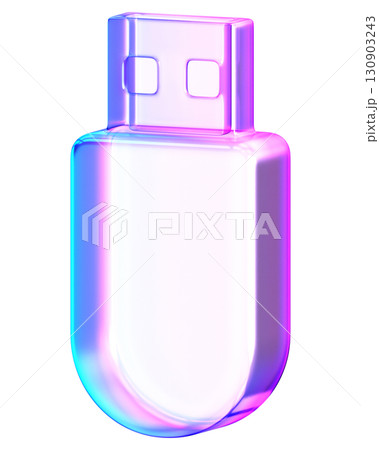 3D glassmorphism USB stick with gradient glossy finish. Minimal storage device shape for technology, data, and digital concepts 3D glassmorphism USB stick with gradient glossy finish. Minimal storage device shape for technology, data, and digital concepts 130903243