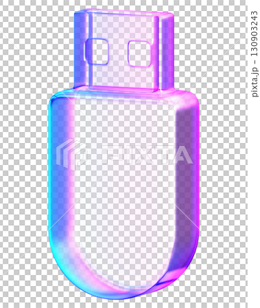 3D glassmorphism USB stick with gradient glossy finish. Minimal storage device shape for technology, data, and digital concepts 3D glassmorphism USB stick with gradient glossy finish. Minimal storage device shape for technology, data, and digital concepts 130903243