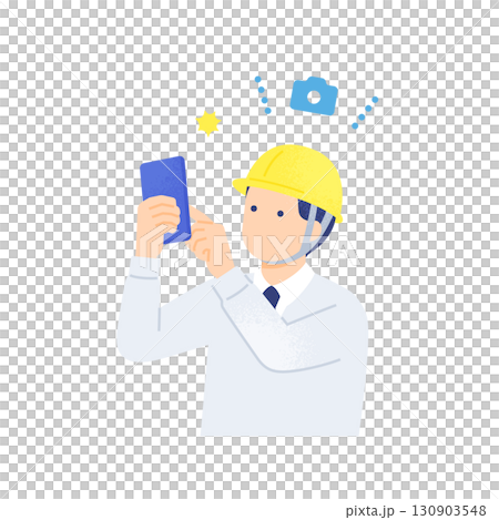 一名男工人用智慧型手機拍攝建築工地的記錄照片 一名男工人用智慧型手機拍攝建築工地的記錄照片 130903548