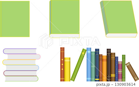 色んなパターンの本が並ぶ素材セット 130903614