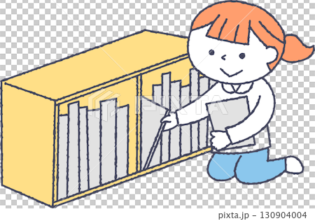 本棚の整理をする子供 本棚の整理をする子供 130904004