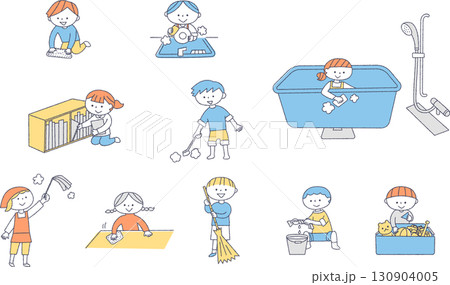 掃除をする子供たちのセット 130904005
