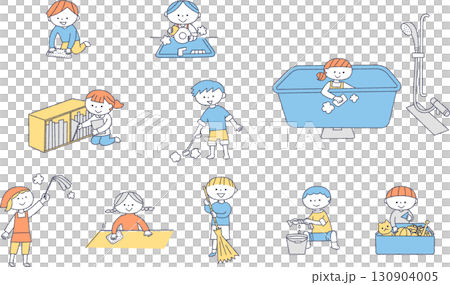 掃除をする子供たちのセット 130904005