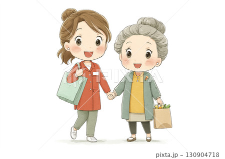 美優シリーズ：美優が高齢者の薬を薬袋に入れて持ち帰りを手伝っているシーン  130904718