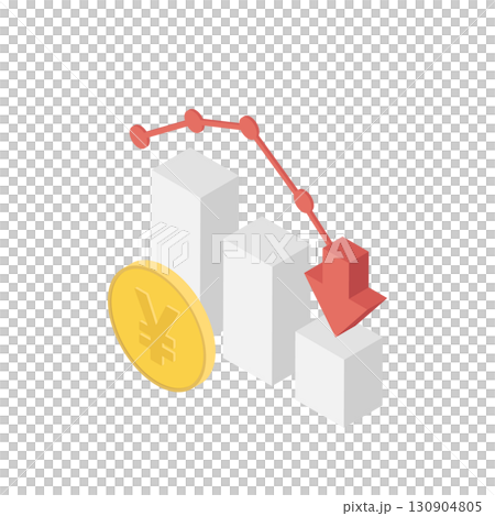 下降グラフと円マークのベクターアイコン(アイソメトリック・ビジネス) 下降グラフと円マークのベクターアイコン(アイソメトリック・ビジネス) 130904805