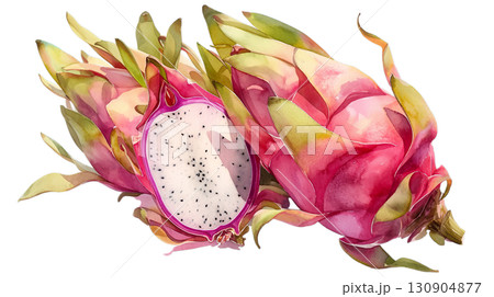 透明背景(png)にドラゴンフルーツの水彩イラスト 透明背景(png)にドラゴンフルーツの水彩イラスト 130904877