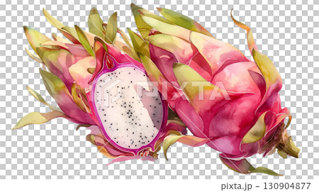 透明背景(png)にドラゴンフルーツの水彩イラスト 透明背景(png)にドラゴンフルーツの水彩イラスト 130904877