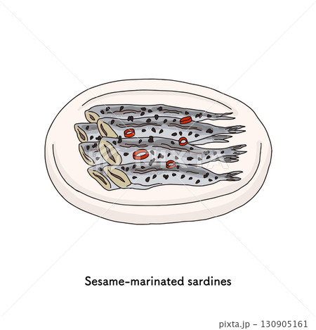 千葉名物　イワシのごま漬けイラスト＿線画 130905161