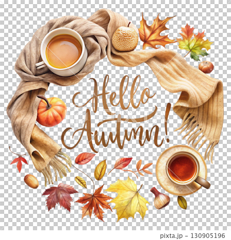 Hello Autumn Watercolor white background  130905196