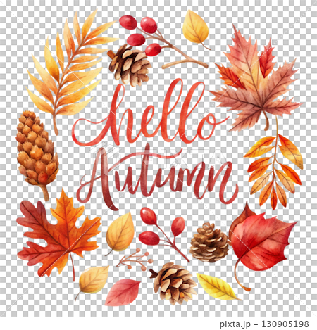 Hello Autumn Watercolor white background  130905198