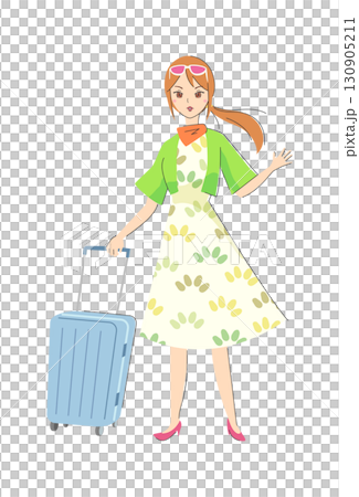 A young woman in a dress with a carry-on bag (with lines) 130905211